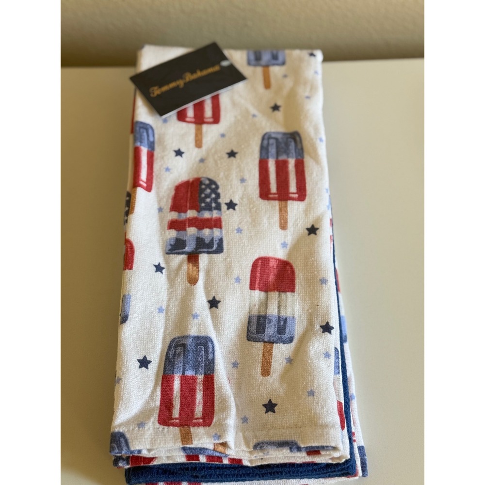 Tommy Bahama Kitchen Towels Set 3 Red White Blue Popsicle Americana Patriotic